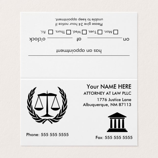 Carte De Visite Procureur à la loi Rendez-vous blanc (Extérieur déplié)