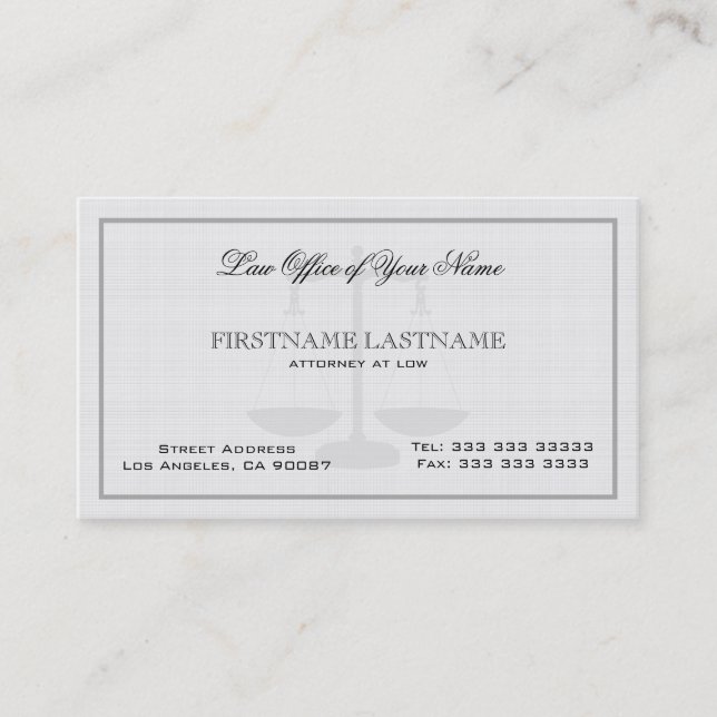 Carte De Visite Procureur à la loi Texture de lin blanc (Devant)