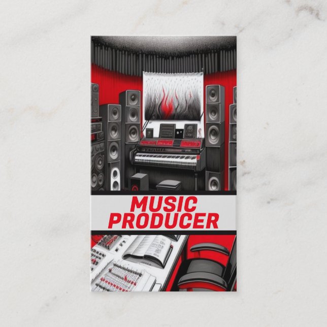 Carte De Visite Producteur de musique rouge et noir (Devant)