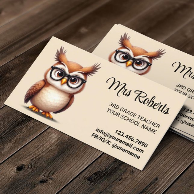 Carte De Visite Professeur Cute Owl Éducateur Professionnel (Créateur téléchargé)