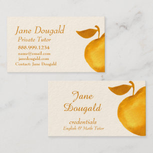 Carte De Visite Professeur d'Apple d'or d'aquarelle, tuteur