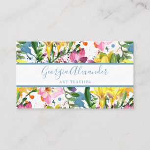 Carte De Visite Professeur d'art à l'aquarelle florale moderne