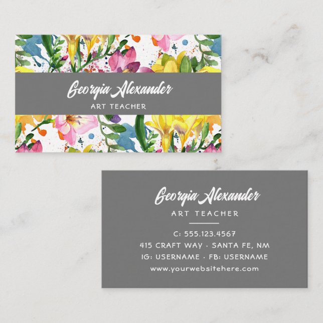 Carte De Visite Professeur d'art floral moderne et tendance (Devant / Derrière)