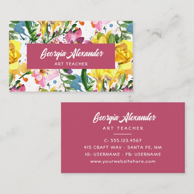 Carte De Visite Professeur d'art floral moderne et tendance (Devant / Derrière)