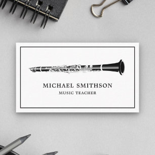 Carte De Visite Professeur de clarinette musique noir et blanc min