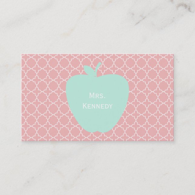 Carte De Visite Professeur de corail bleu d'Apple Quatrefoil (Devant)