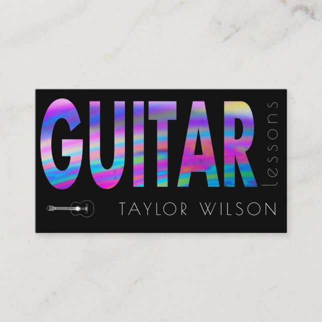 Carte De Visite professeur de guitare de script holographique FAUX (Devant)