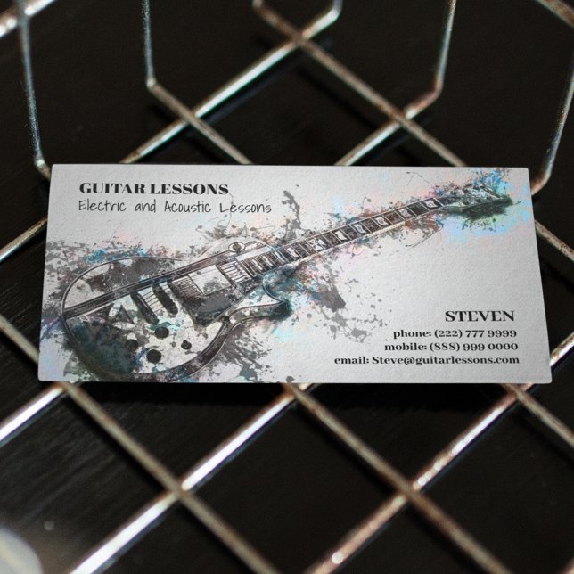 Carte De Visite Professeur de guitare | Leçons électriques et acou (Créateur téléchargé)