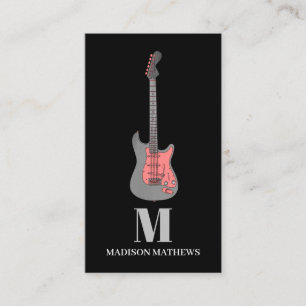 Carte De Visite Professeur de guitare Monogramme Simple Rose Noir
