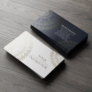 Carte De Visite Professeur de méditation de yoga Mandala or bleu m