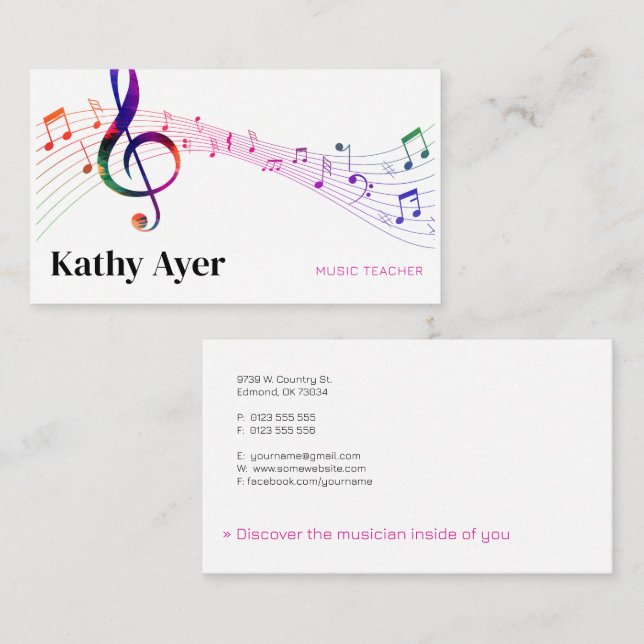 Carte De Visite Professeur de musique (Devant / Derrière)