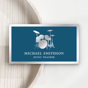 Carte De Visite Professeur de Musique Bleu Batterie Kit à Fois Arg