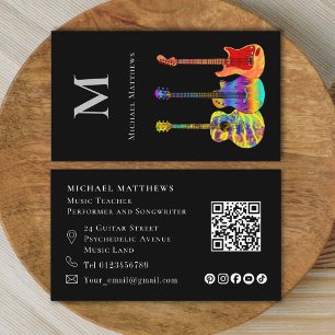 Carte De Visite Professeur de Musique de Guitare Musicien Code QR 
