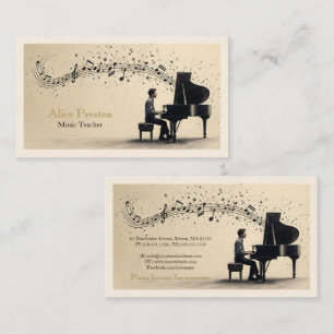 Carte De Visite Professeur de Musique de Piano Unique