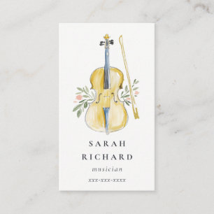 Carte De Visite Professeur de musique élégant à l'aquarelle violon