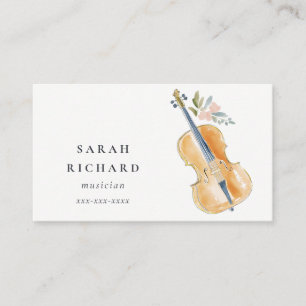 Carte De Visite Professeur de musique élégant en aquarelle guitari