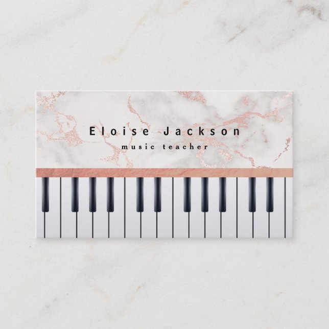Carte De Visite professeur de musique pianiste élégant marbre rose (Devant)