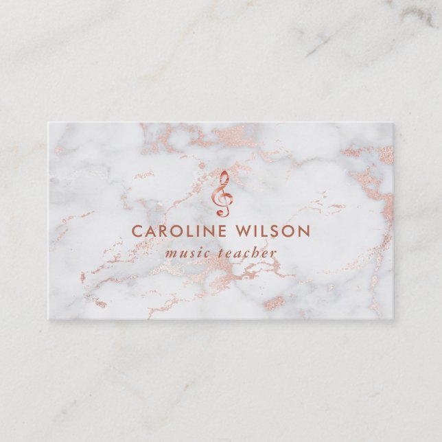Carte De Visite professeur de musique rose clef or sur marbre rose (Devant)