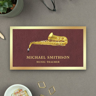Carte De Visite Professeur de Musique Saxophone Feuille d'Or Cuir