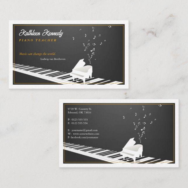 Carte De Visite Professeur de musique | Touches de piano noir blan (Devant / Derrière)