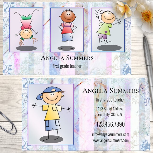 Carte De Visite Professeur de photo ou de dessin ou après l'école (Teacher business card featuring your photos or illustrations on an artistic pastel floral design)