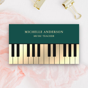 Carte De Visite Professeur de Piano Clavier Vert Crème Or Pianiste