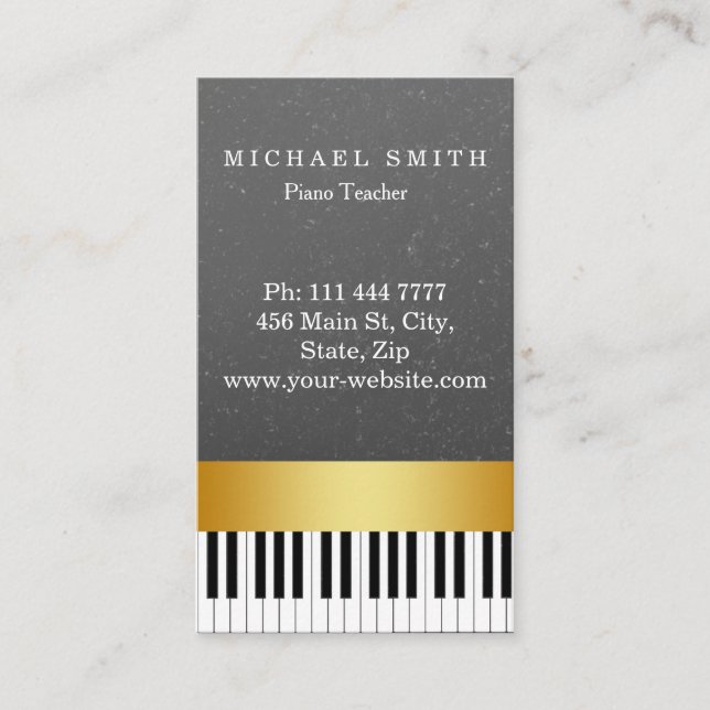 Carte De Visite Professeur de piano fait sur commande personnalisé (Devant)