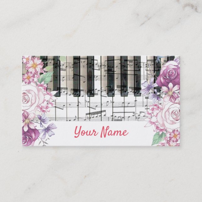 Carte De Visite professeur de piano floral (Devant)