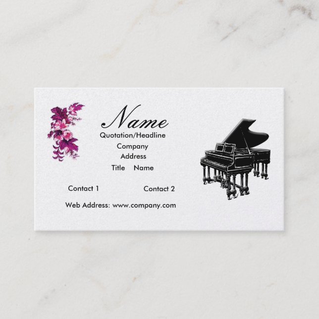 Carte De Visite Professeur de piano ou piano à queue de ventes (Devant)