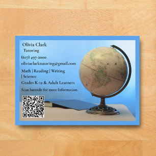 Carte De Visite Professeur de tuteur de code QR bleu Globe et livr