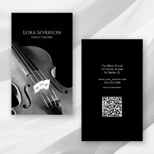 Carte De Visite Professeur de violon noir et blanc