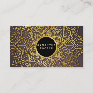 Carte De Visite Professeur de Yoga à Motif Mandala de Fleur d'Or