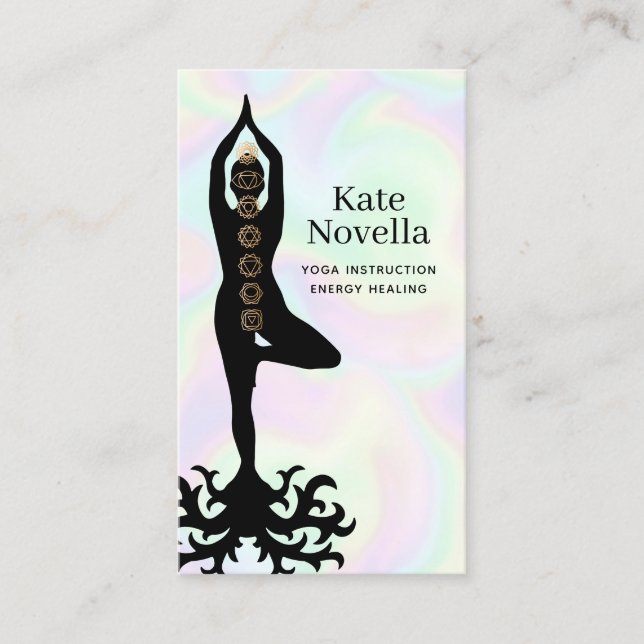 Carte De Visite Professeur de Yoga, Arrière - plan Holographique d (Devant)