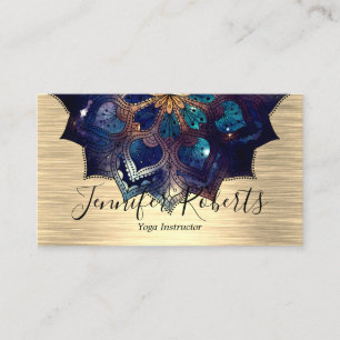Carte De Visite Professeur de Yoga Bohème Floral Bleu Or Mandala C