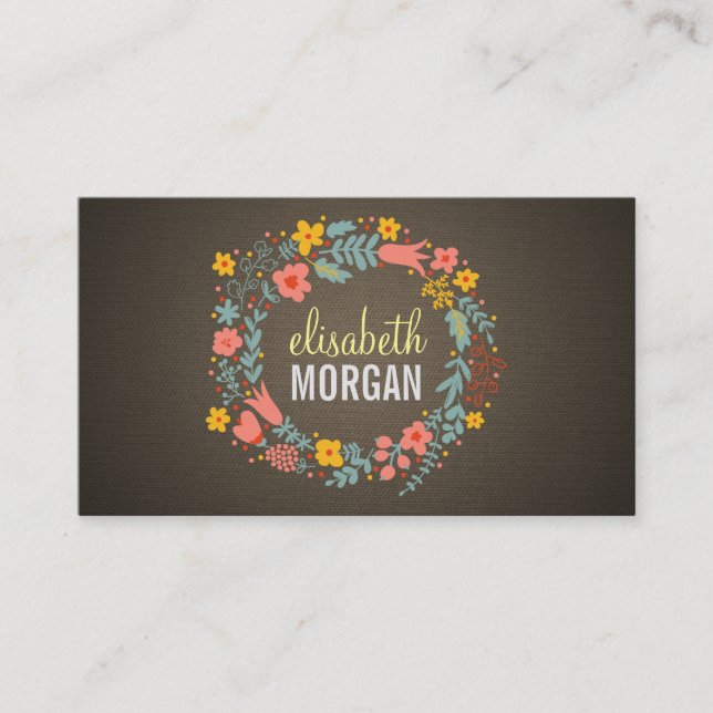 Carte De Visite Professeur de Yoga - Burlap Floral Wreath (Devant)