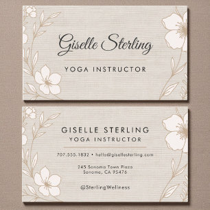 Carte De Visite Professeur de Yoga Élégant Lin Floral Botanique
