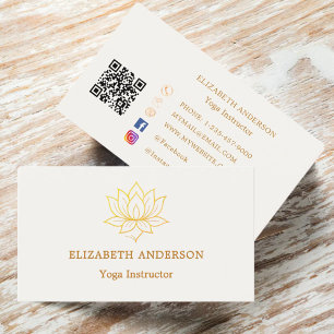 Carte De Visite Professeur de Yoga fleur de lotus or ivoire