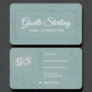 Carte De Visite Professeur de Yoga Fleur Vert Sarcelle