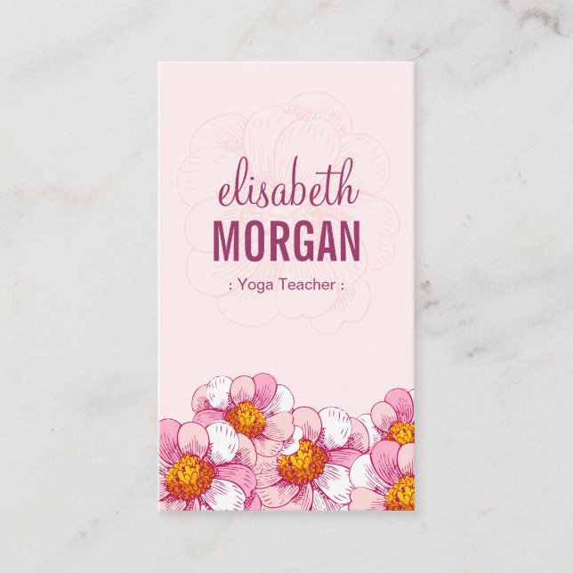 Carte De Visite Professeur de yoga - Fleurs de Boutique Rose (Devant)