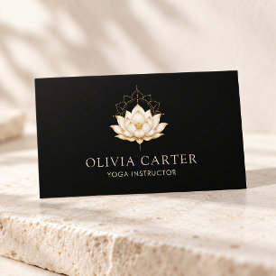 Carte De Visite Professeur de Yoga Luxueux Noir et Or Lotus