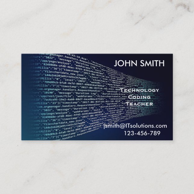 Carte De Visite Professeur ou tuteur de technologie de codage (Devant)