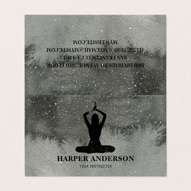 Carte De Visite Professeur professionnel de yoga noir en aquarelle (Extérieur déplié)