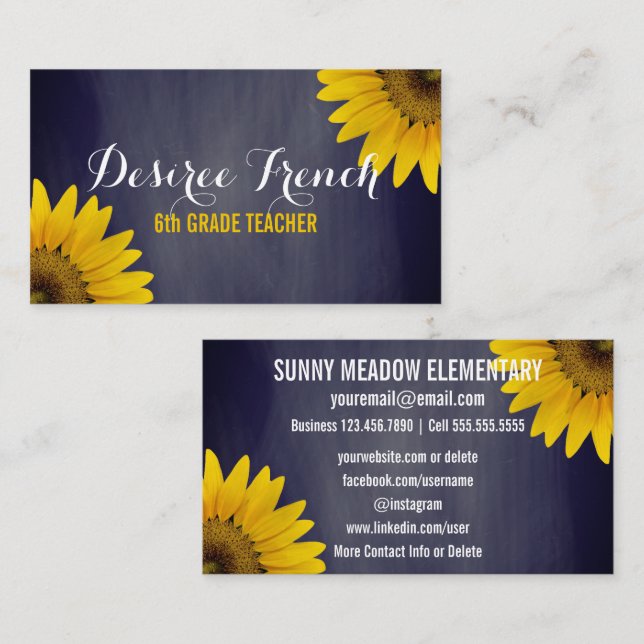 Carte De Visite Professeur social de tableau de tournesols des (Devant / Derrière)