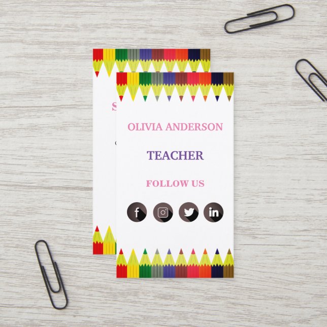 Carte De Visite Professeur | Tutor, Social Media QR Code (Devant/Arrière en situation)