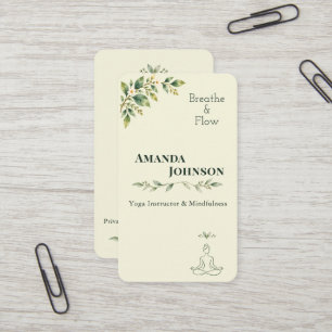 Carte De Visite Professeure de yoga à l'aquarelle botanique élégan