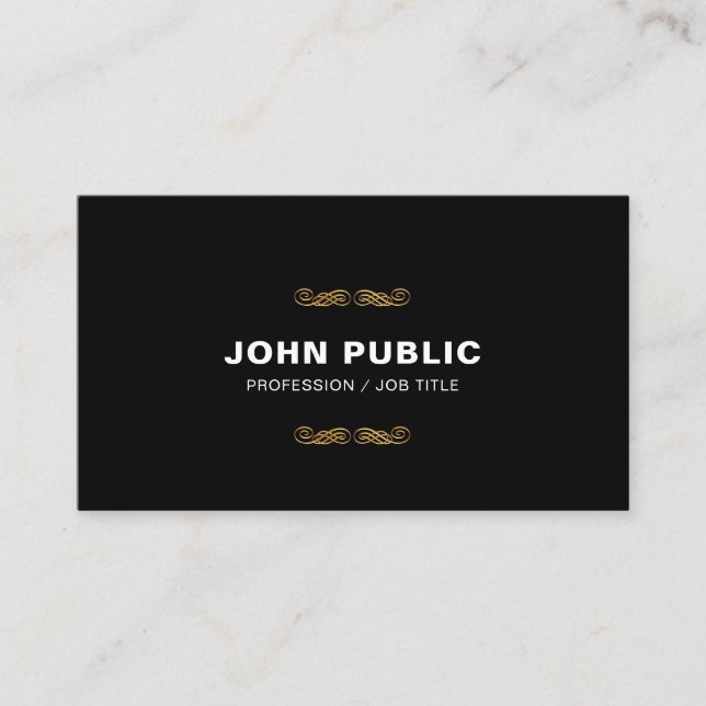 Carte De Visite Professional Black Gold Simple Chic Company (Devant)