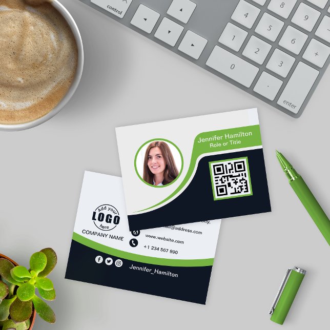Carte De Visite Professional Black Green ajoutez votre logo QR Cod (Créateur téléchargé)