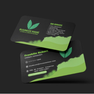 Carte De Visite Professional Black Green Lawn Care & Landscaping