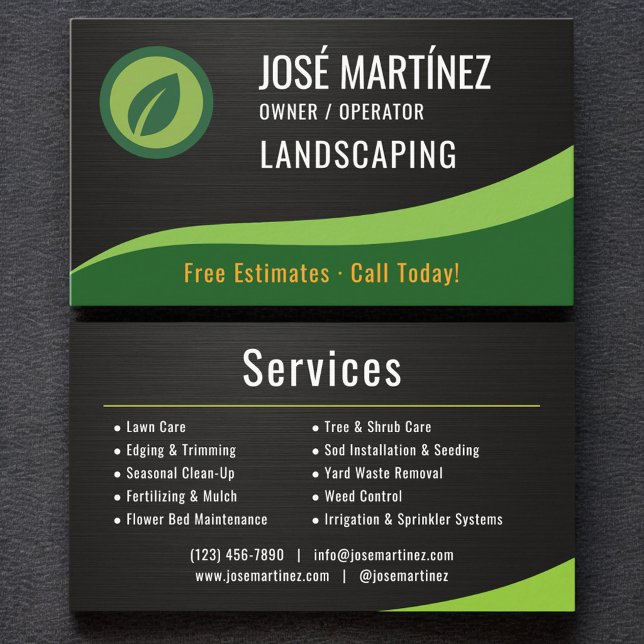 Carte De Visite Professional Black Metallic Landscaping Lawn Care (Créateur téléchargé)