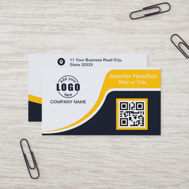 Carte De Visite Professional Black Yellow ajoutez votre logo QR Co (Devant/Arrière en situation)
